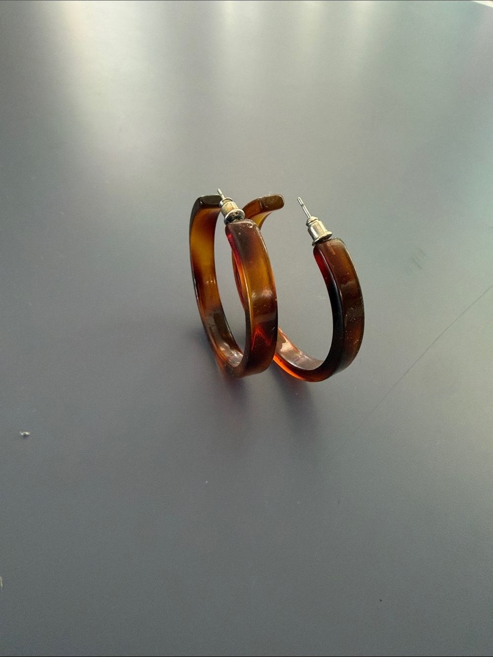 Tortoise Resin Hoop Earrings — Brown Hoop Studs
